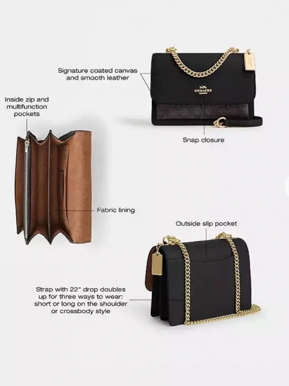 Coach Klare Sig XB Crossbody Signature Coated Canvas & Leather with Gold Chain